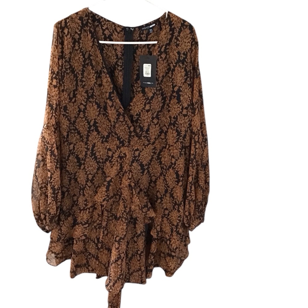 Women's Black and Brown Patterned mini dress